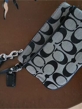 Coach Black and Gray Signature Canvas Wristlet